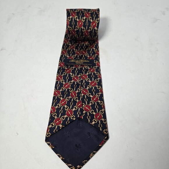 Brooks Brothers Makers Mens Silk Tie Necktie Maroon Blue geometric design - Picture 2 of 6